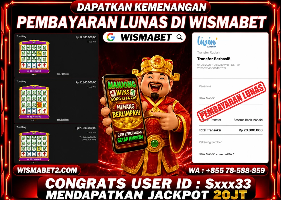 WISMABET - BUKTI KEMENANGAN JACKPOT Mahjong Wins Gong Xi Fa Cai Rp20,000,000,- LUNAS
